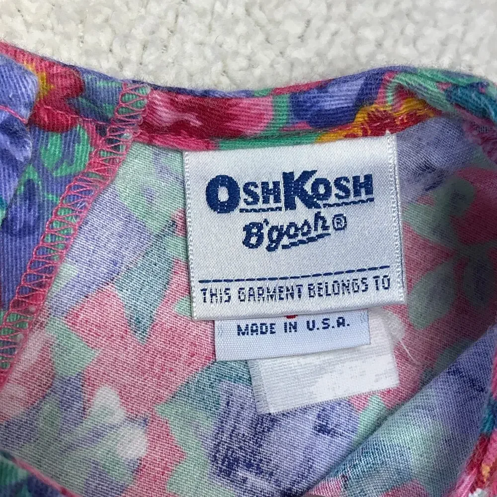 Vintage OshKosh B'Gosh Dress Girls 6 Pink Blue Floral A-Line Colorful USA Made